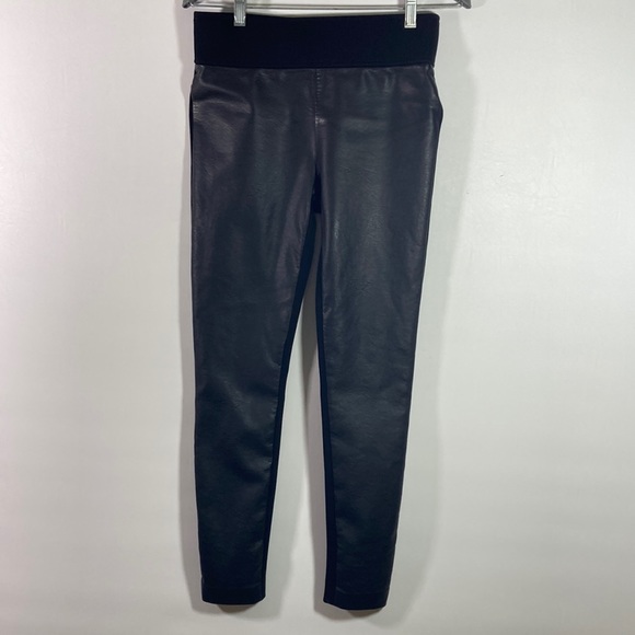 Club Monaco Black Faux Leather Front Wide Elastic Waist Band Leggings Size 4 - Picture 1 of 8
